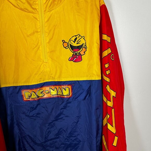 Pac-Man Jacket Mens XL Blue Yellow Color Block Graphic Bandai Namco Windbreaker - Picture 2 of 6